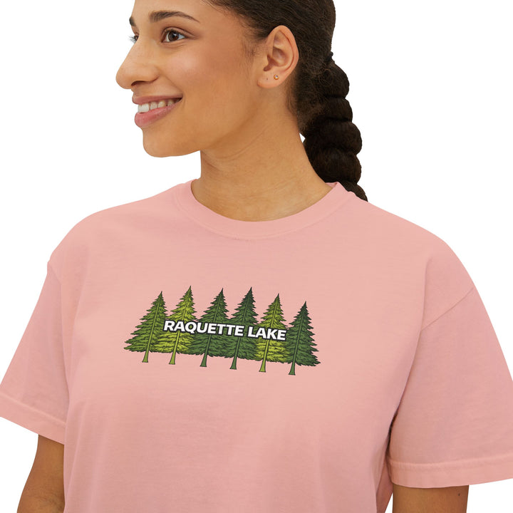 Raquette Lake Ladies Boxy Tee - Pine Trees