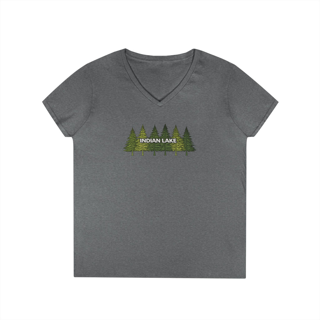 Indian Lake Ladies V-Neck T-Shirt - Pine Trees