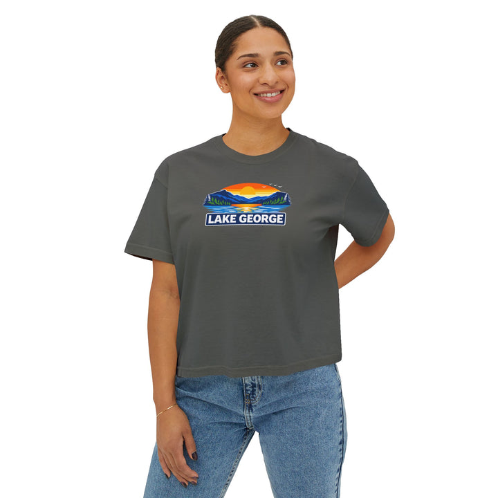 Lake George Sunset Ladies Boxy Tee