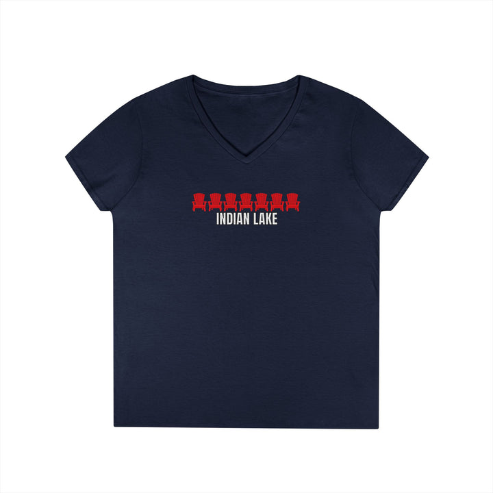 Indian Lake Ladies V-Neck T-Shirt - Red Chairs