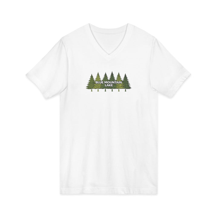 Blue Mountain Lake Pine Trees Unisex V-Neck T-Shirt