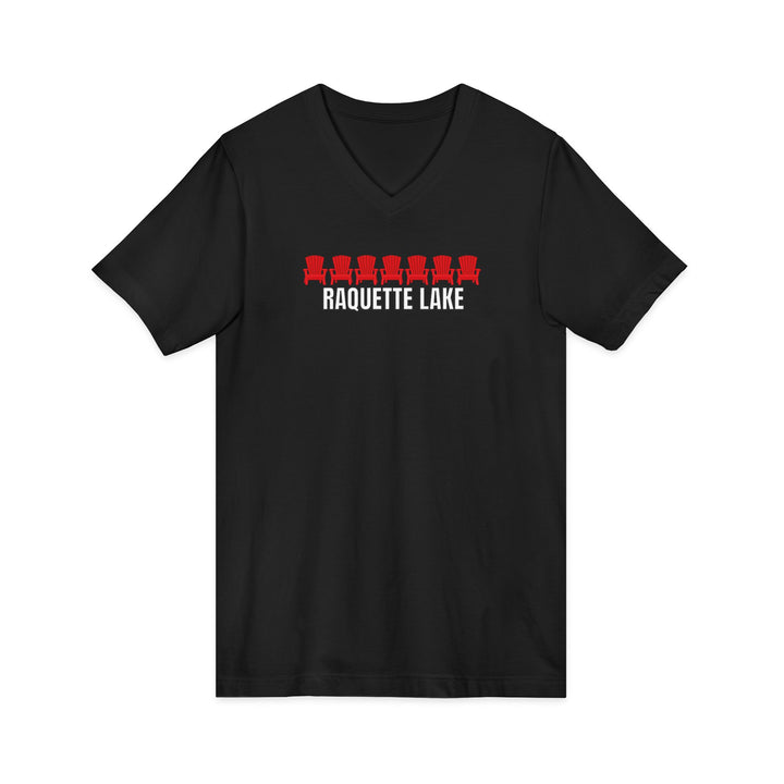 Raquette Lake Unisex V-Neck T-Shirt - Red Chairs