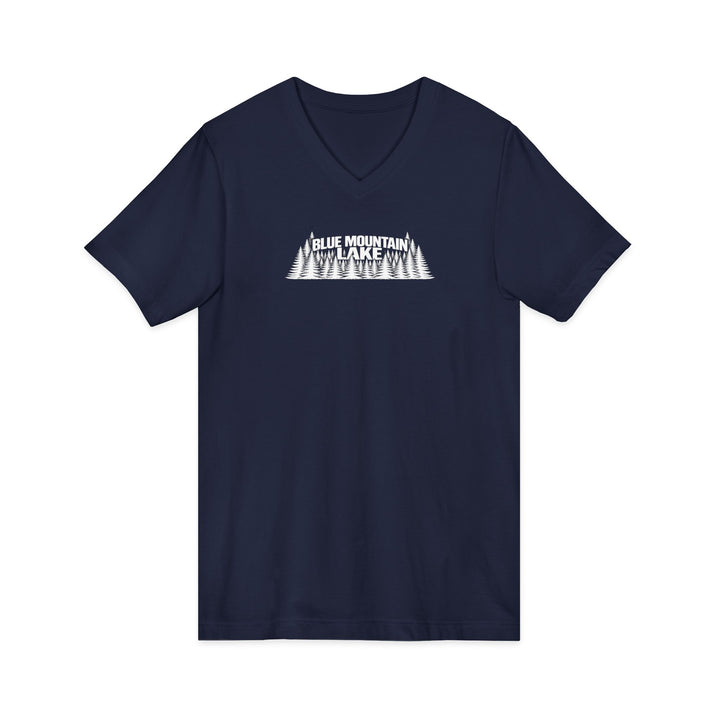 Blue Mountain Lake Trees Unisex V-Neck T-Shirt
