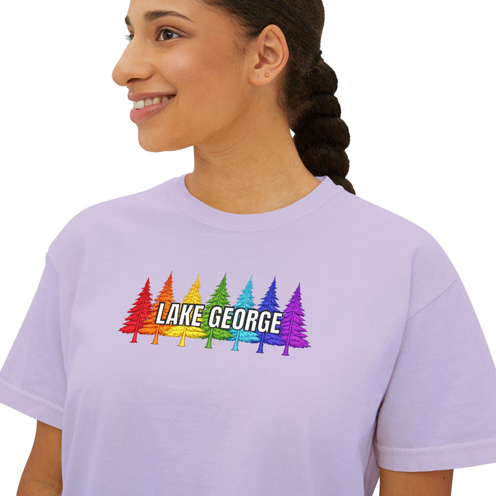 Lake George Rainbow Trees Ladies Boxy Tee