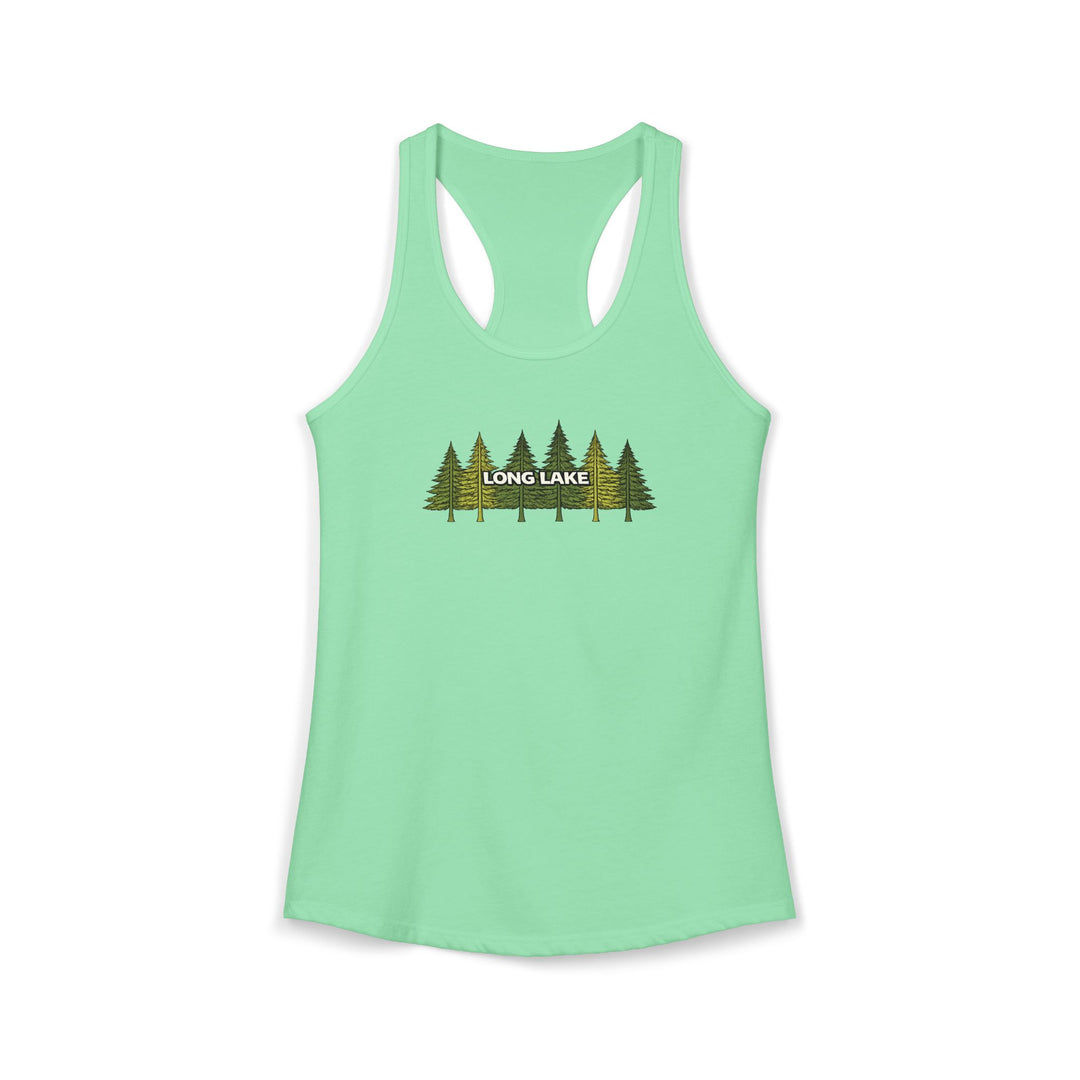 Long Lake Pine Trees Ladies Racerback