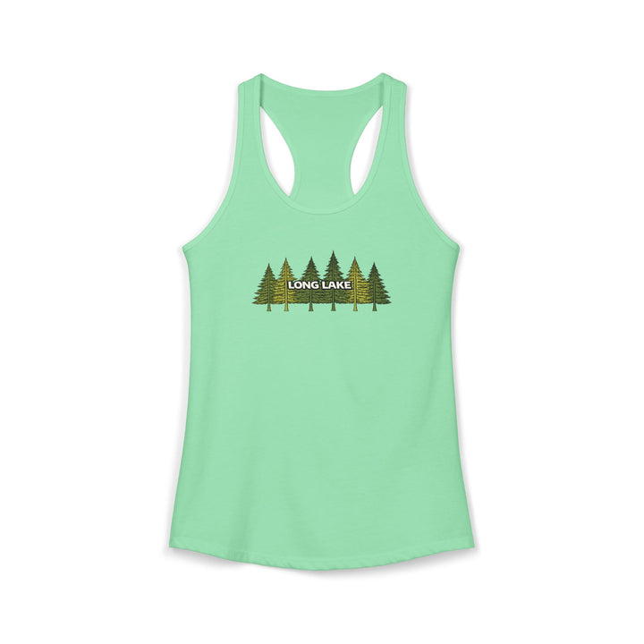 Long Lake Pine Trees Ladies Racerback
