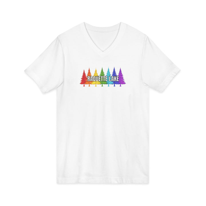 Raquette Lake Unisex V-Neck T-Shirt - Rainbow Trees