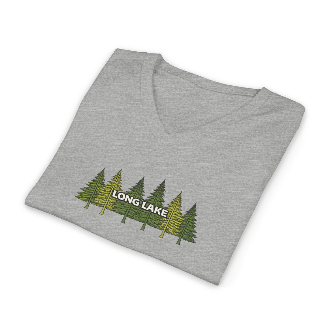 Long Lake Pine Trees Unisex V-Neck T-Shirt
