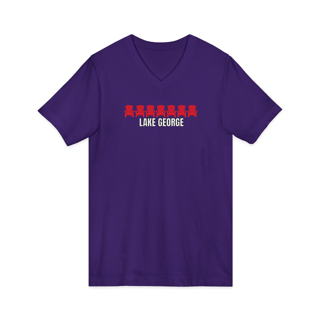 Lake George Unisex V-Neck - Red Chairs