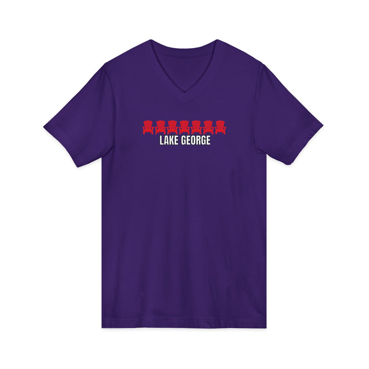 Lake George Unisex V-Neck - Red Chairs