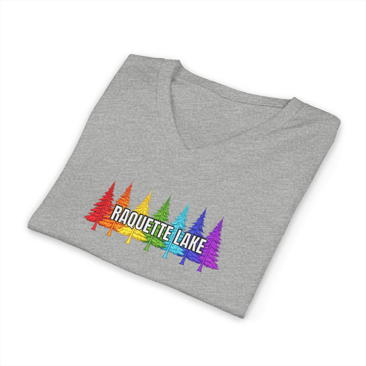 Raquette Lake Unisex V-Neck T-Shirt - Rainbow Trees