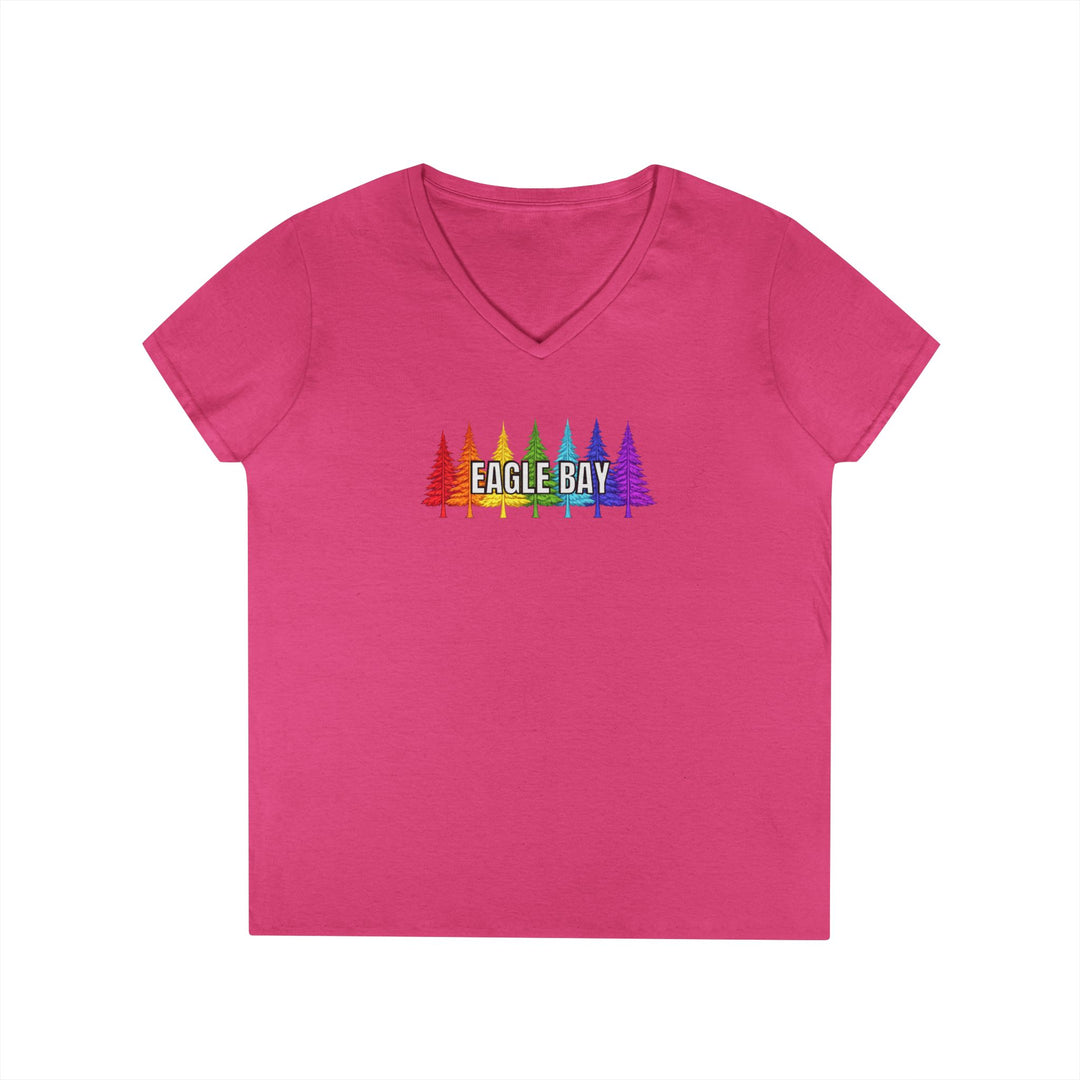 Eagle Bay Ladies V-Neck T-Shirt - Rainbow Trees