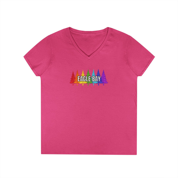 Eagle Bay Ladies V-Neck T-Shirt - Rainbow Trees
