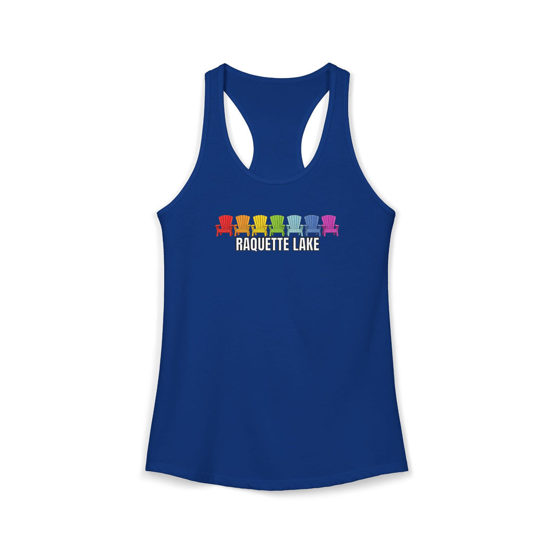 Raquette Lake Ladies Racerback - Rainbow Chairs