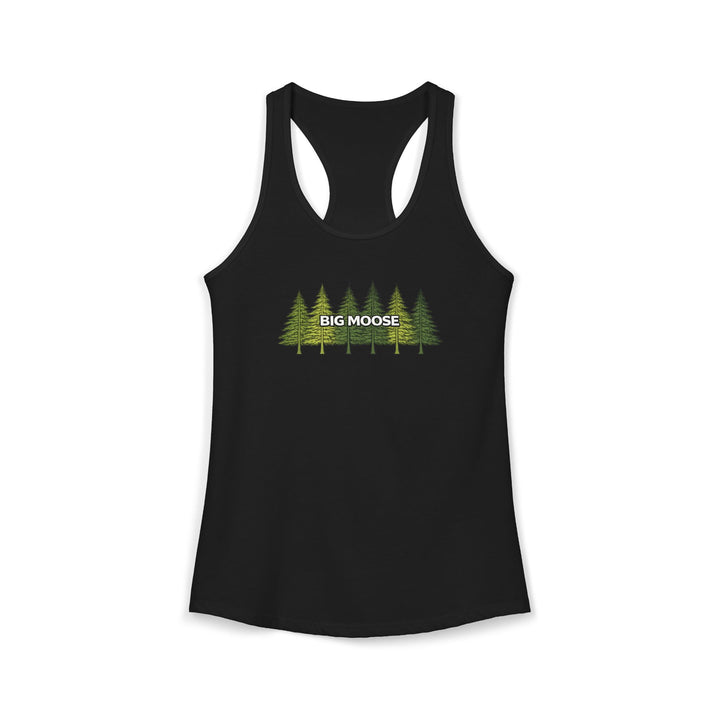 Big Moose Pine Trees Ladies Racerback Tank