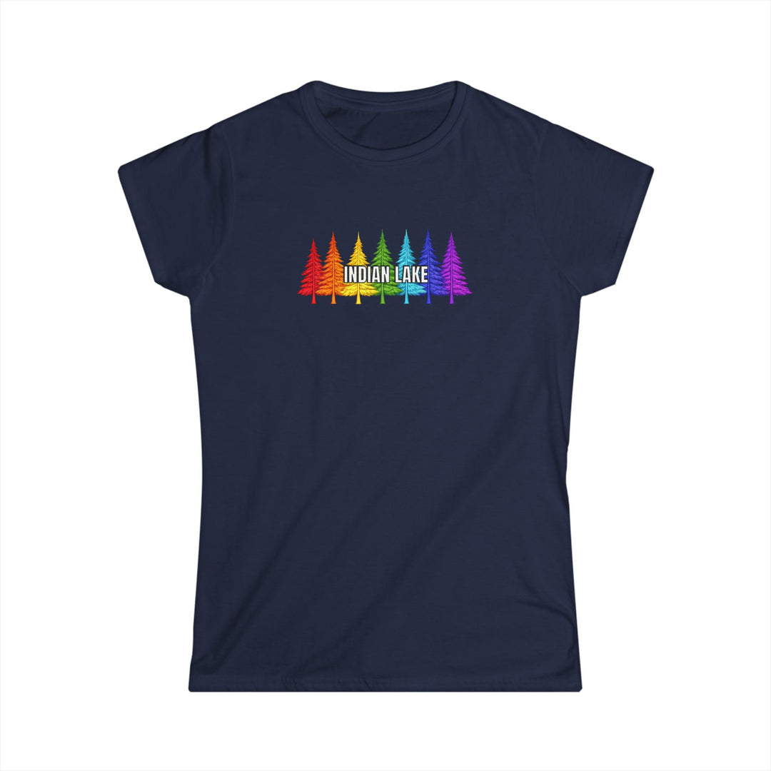 Indian Lake Ladies Tee - Rainbow Trees