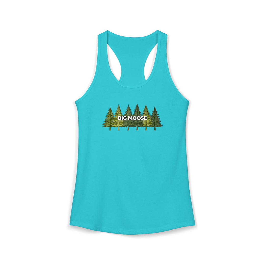 Big Moose Pine Trees Ladies Racerback Tank