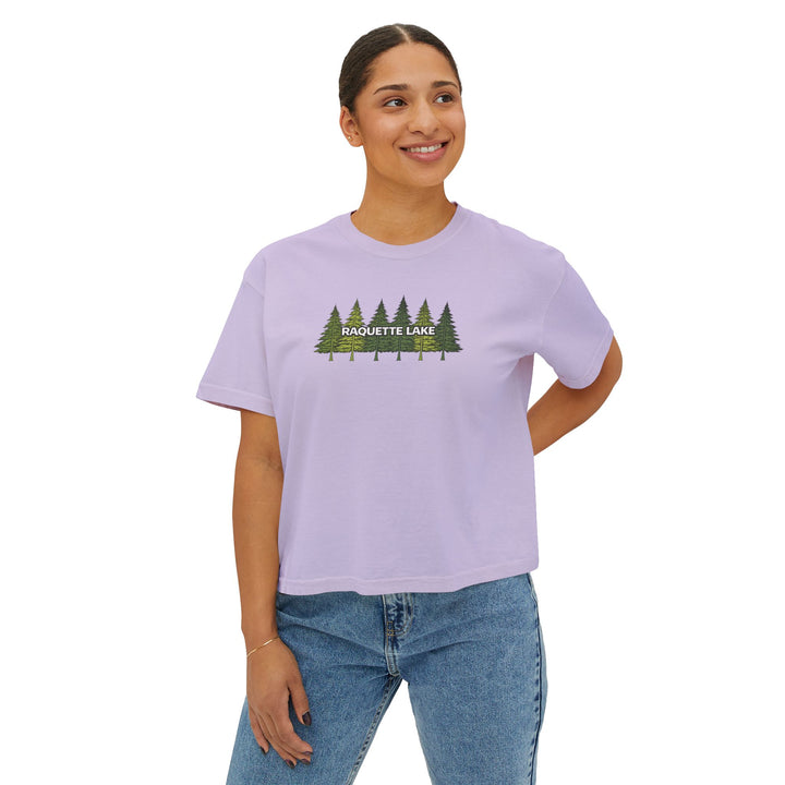 Raquette Lake Ladies Boxy Tee - Pine Trees