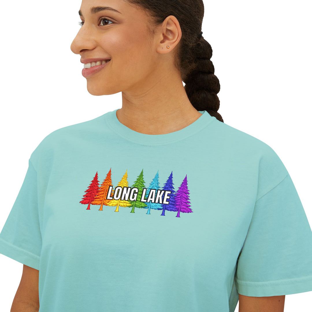 Long Lake Rainbow Trees Ladies Boxy Tee