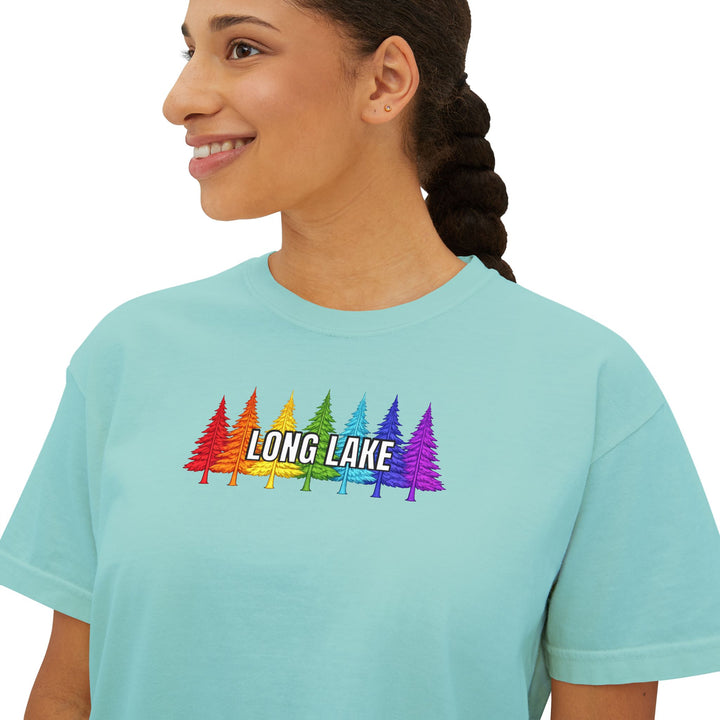 Long Lake Rainbow Trees Ladies Boxy Tee