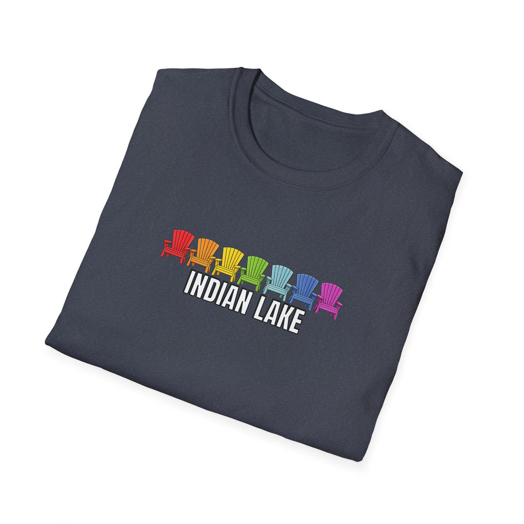 Indian Lake Unisex T-Shirt - Rainbow Chairs