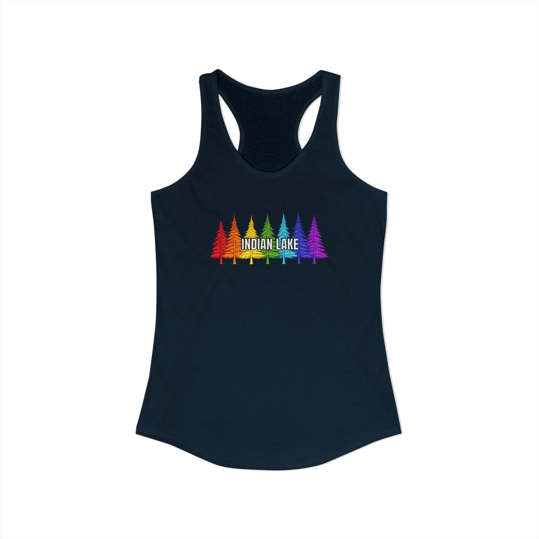 Indian Lake Ladies Racerback - Rainbow Trees