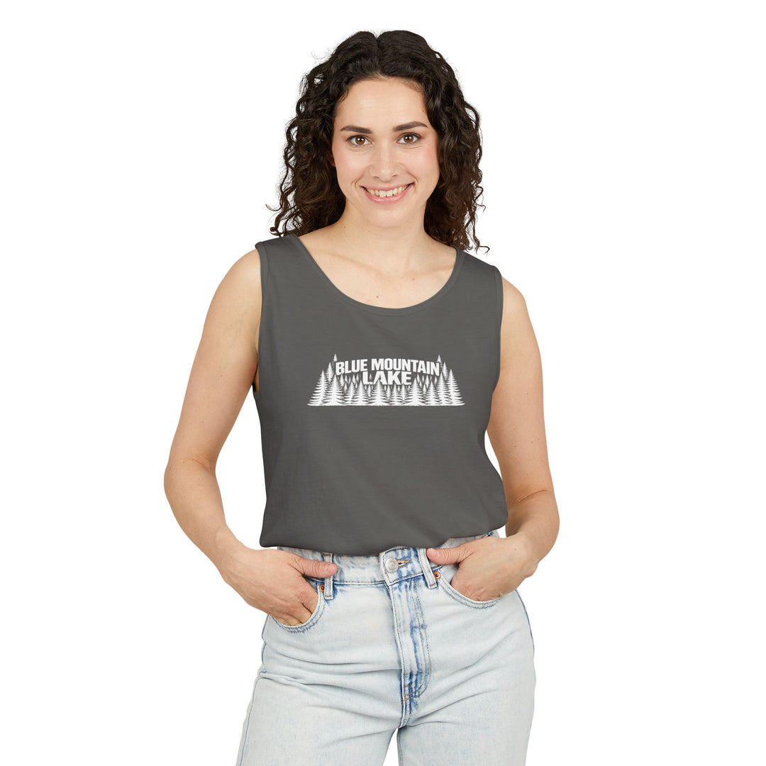Blue Mountain Lake Trees Unisex Tank