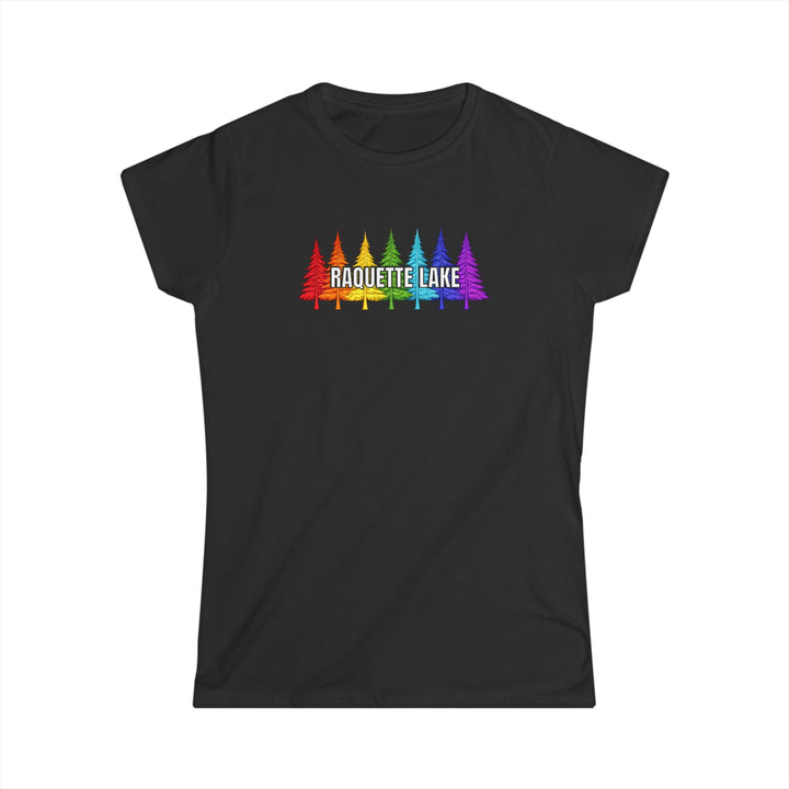Raquette Lake Ladies Tee - Rainbow Trees