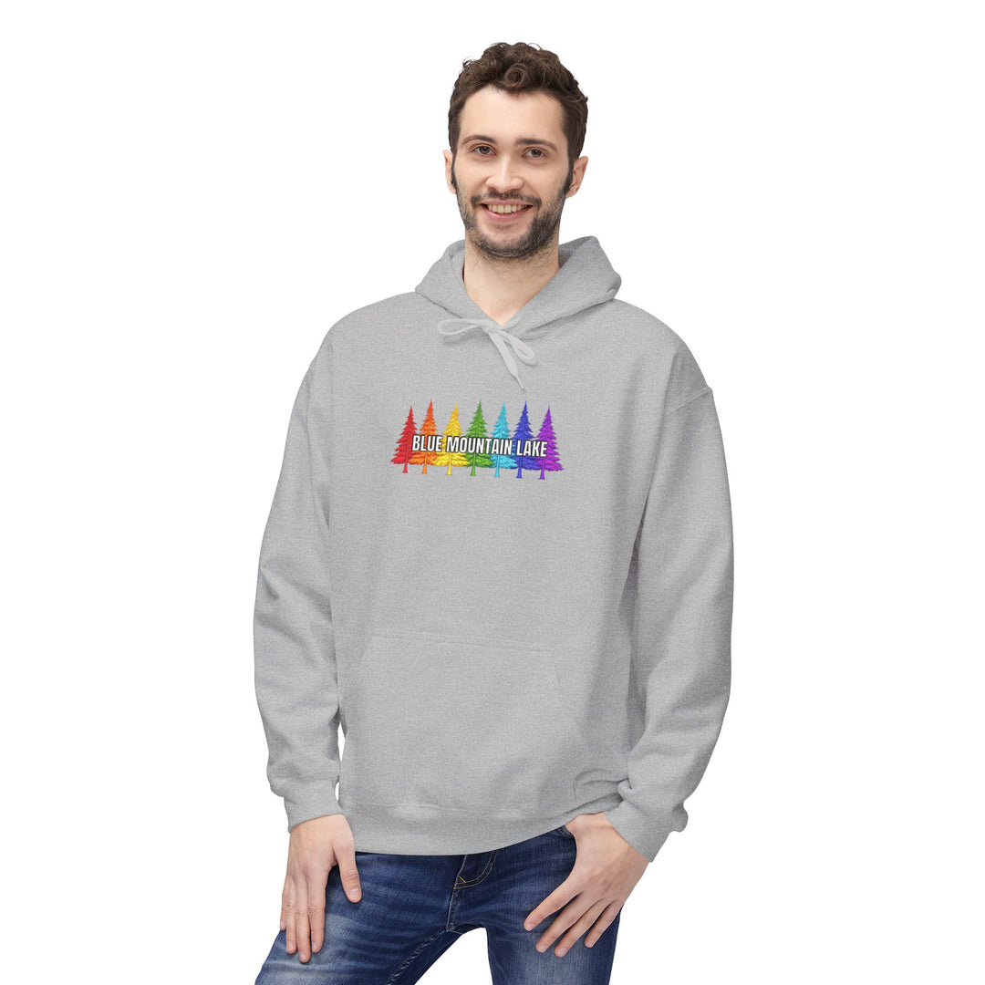 Blue Mountain Lake Rainbow Trees Hoodie