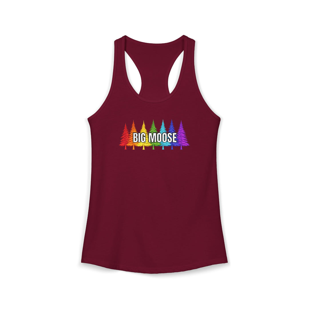 Big Moose Rainbow Trees Ladies Racerback