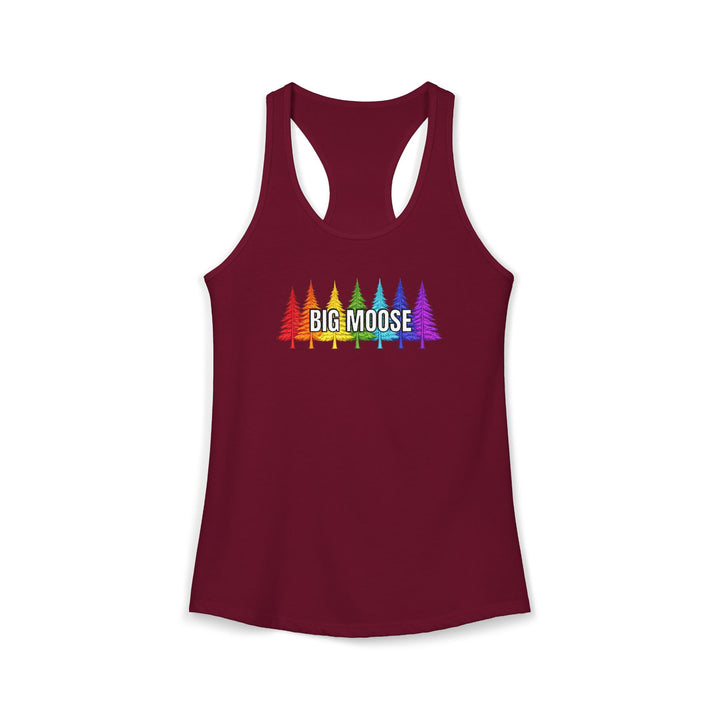 Big Moose Rainbow Trees Ladies Racerback