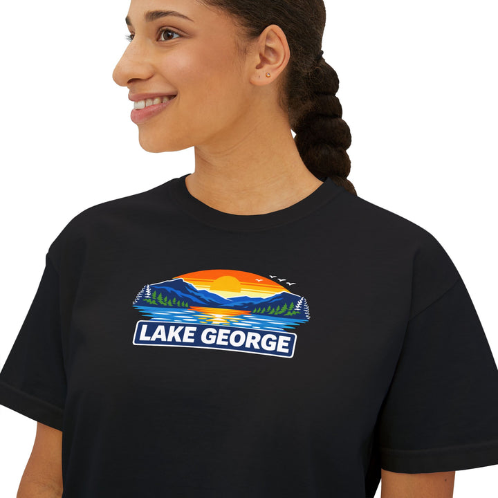 Lake George Sunset Ladies Boxy Tee
