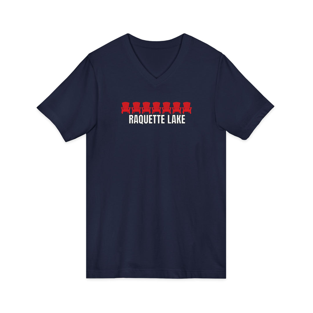 Raquette Lake Unisex V-Neck T-Shirt - Red Chairs