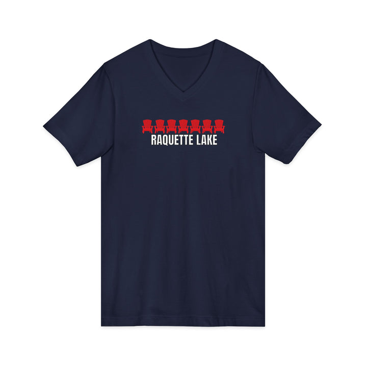 Raquette Lake Unisex V-Neck T-Shirt - Red Chairs