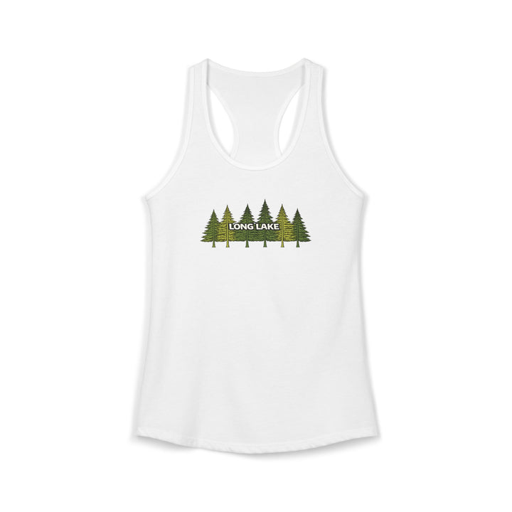 Long Lake Pine Trees Ladies Racerback