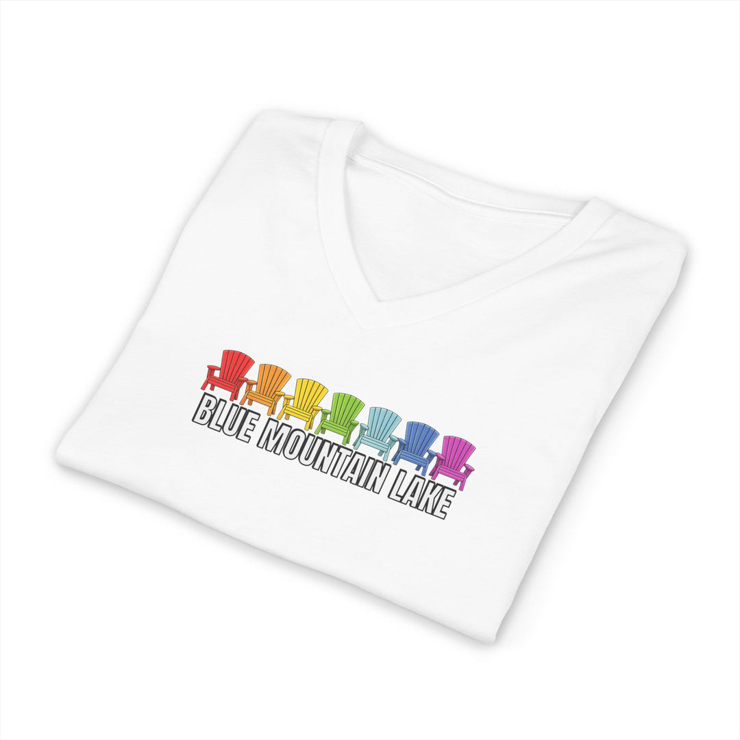Blue Mountain Lake Rainbow Chairs Unisex V-Neck T-Shirt