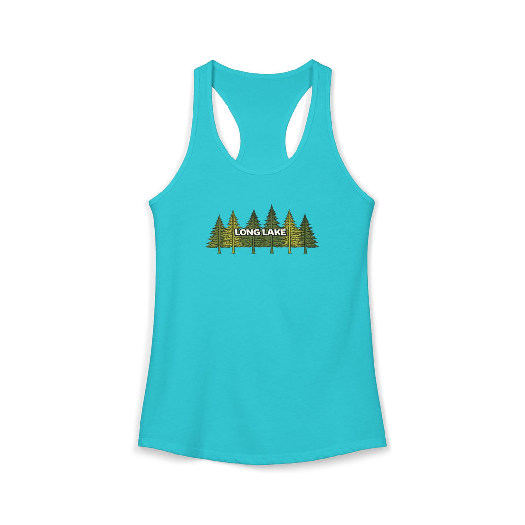 Long Lake Pine Trees Ladies Racerback