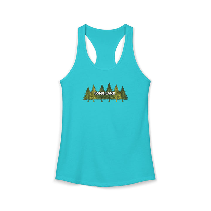 Long Lake Pine Trees Ladies Racerback