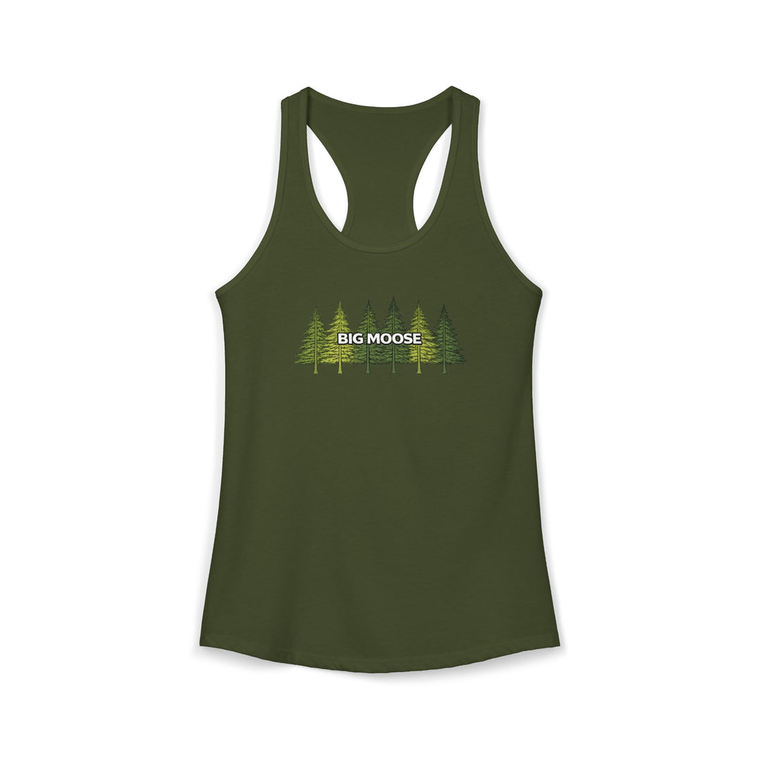 Big Moose Pine Trees Ladies Racerback Tank
