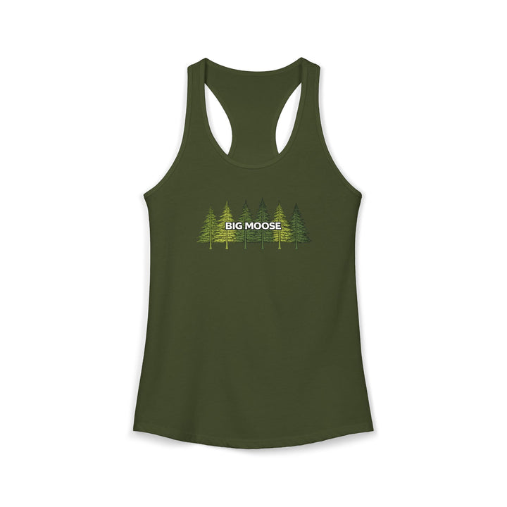 Big Moose Pine Trees Ladies Racerback Tank
