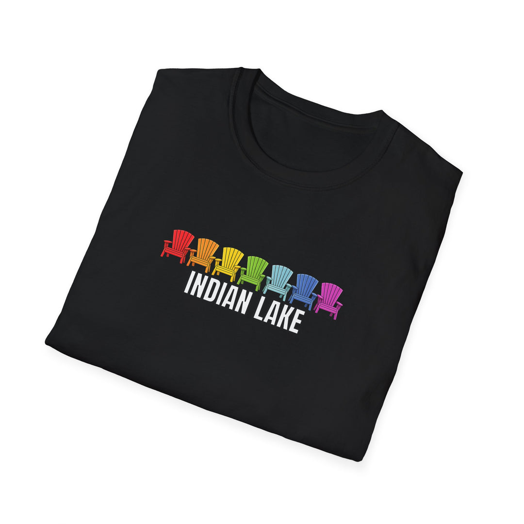Indian Lake Unisex T-Shirt - Rainbow Chairs