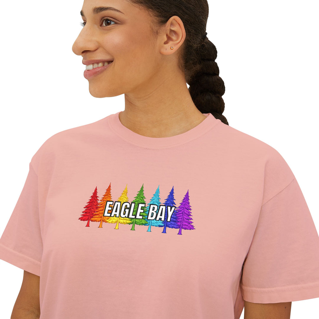 Eagle Bay Ladies Boxy Tee - Rainbow Trees