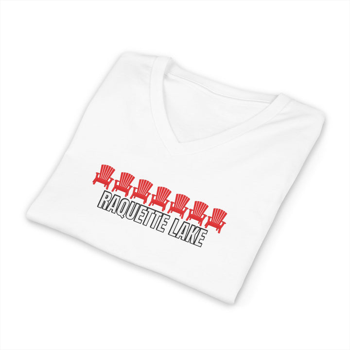Raquette Lake Unisex V-Neck T-Shirt - Red Chairs