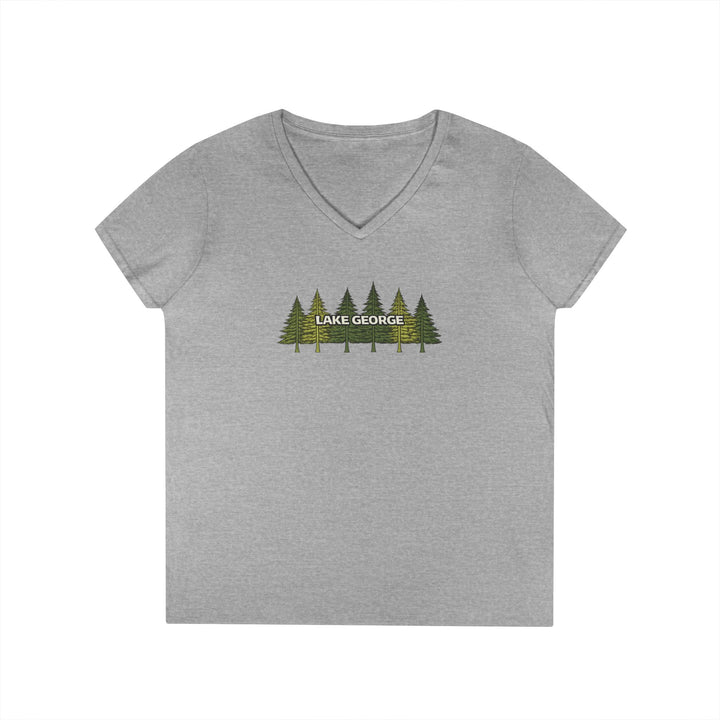 Lake George Green Trees Ladies V-Neck