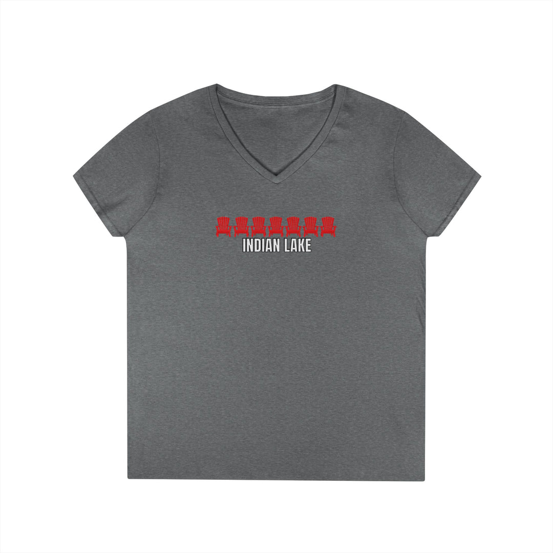 Indian Lake Ladies V-Neck T-Shirt - Red Chairs