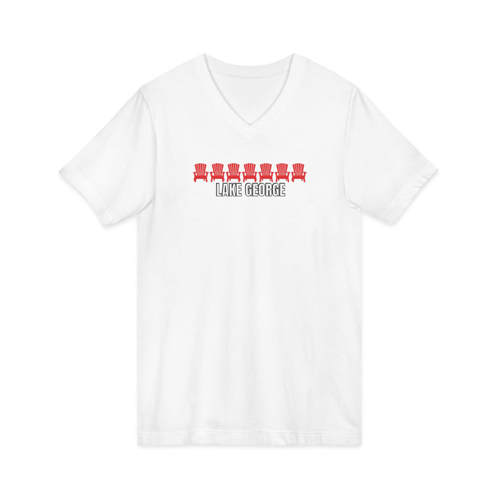 Lake George Unisex V-Neck - Red Chairs
