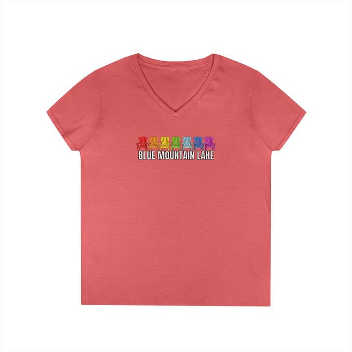 Blue Mountain Lake Rainbow Chairs Ladies V-Neck T-Shirt