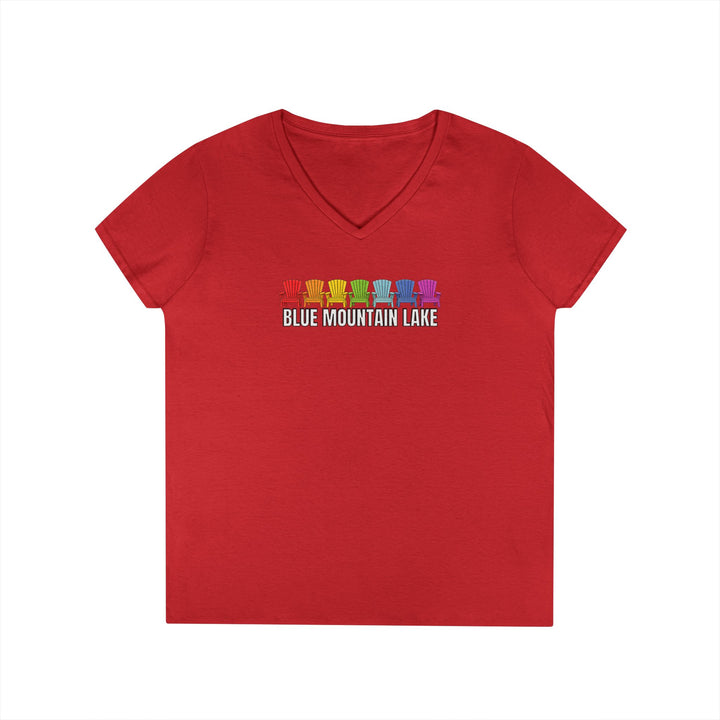 Blue Mountain Lake Rainbow Chairs Ladies V-Neck T-Shirt