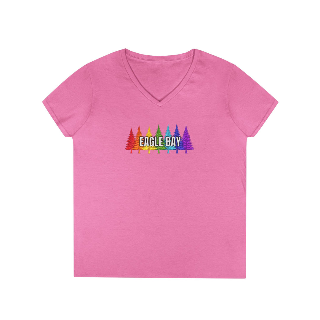 Eagle Bay Ladies V-Neck T-Shirt - Rainbow Trees