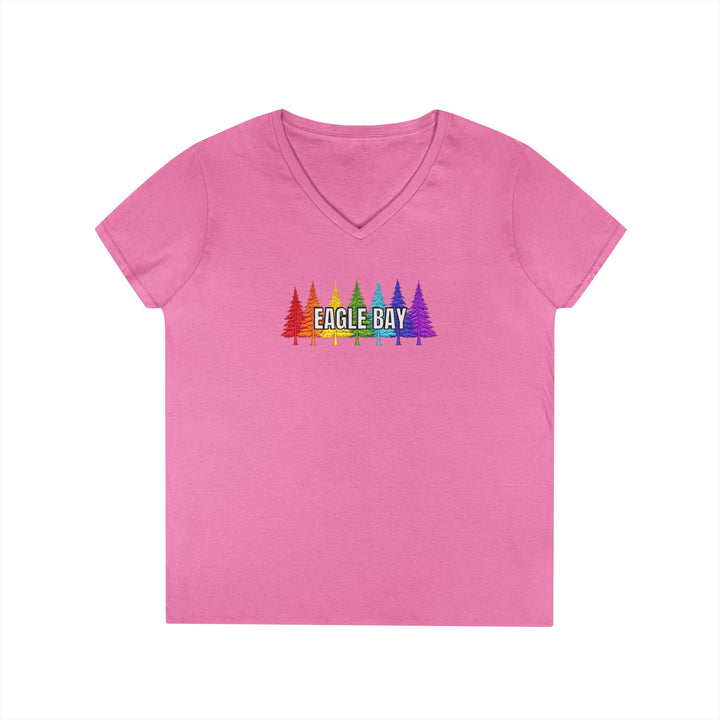 Eagle Bay Ladies V-Neck T-Shirt - Rainbow Trees